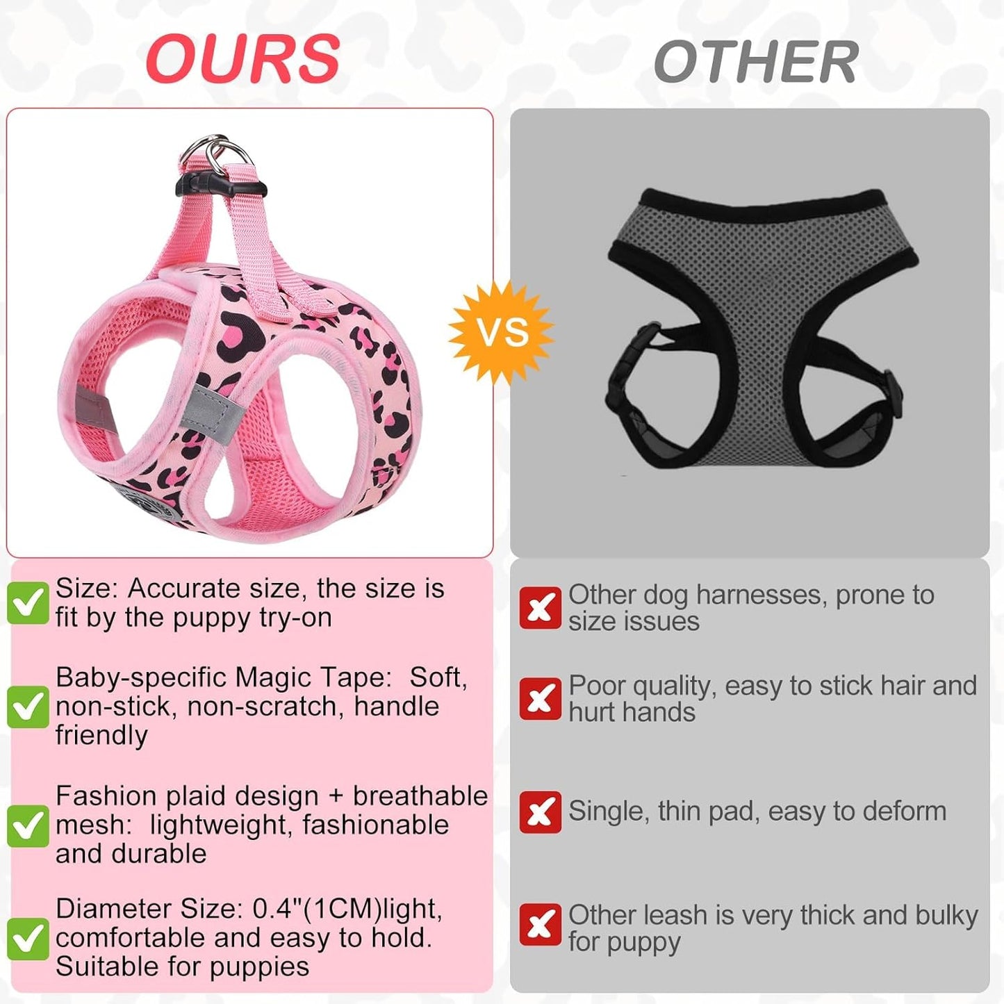 Step in Dog Harness and Leash Set,Reflective Dog Harness No Pull No Choke Puppy Harness for Small Medium Dogs Cats,Soft Padded Mesh Vest Harnesses for Girl and Boy Pets,Leopard Pink M