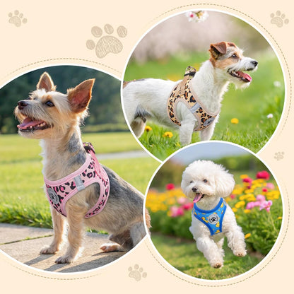 Step in Dog Harness and Leash Set,Reflective Dog Harness No Pull No Choke Puppy Harness for Small Medium Dogs Cats,Soft Padded Mesh Vest Harnesses for Girl and Boy Pets,Leopard Pink M