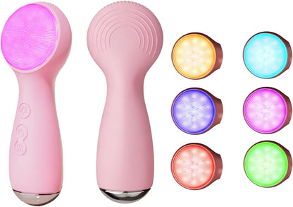 Colorful LED Silicone Face Brush, Sonic Vibration & Heat Sensation(Pink)