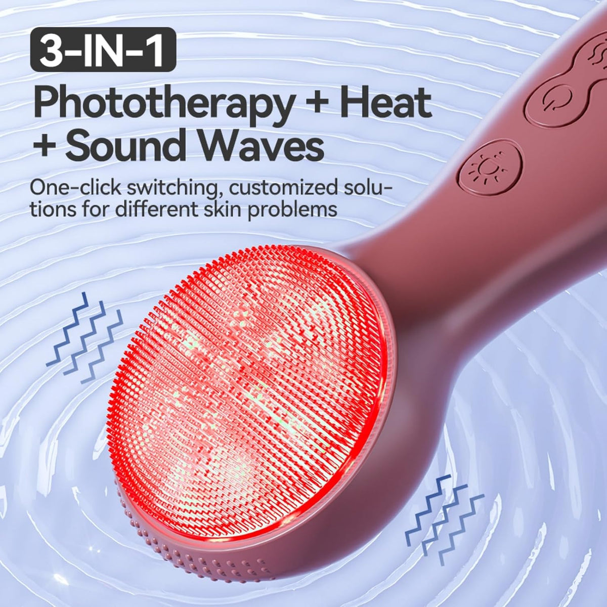 Colorful LED Silicone Face Brush, Sonic Vibration & Heat Sensation(Pink)