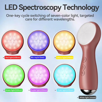 Colorful LED Silicone Face Brush, Sonic Vibration & Heat Sensation(Pink)