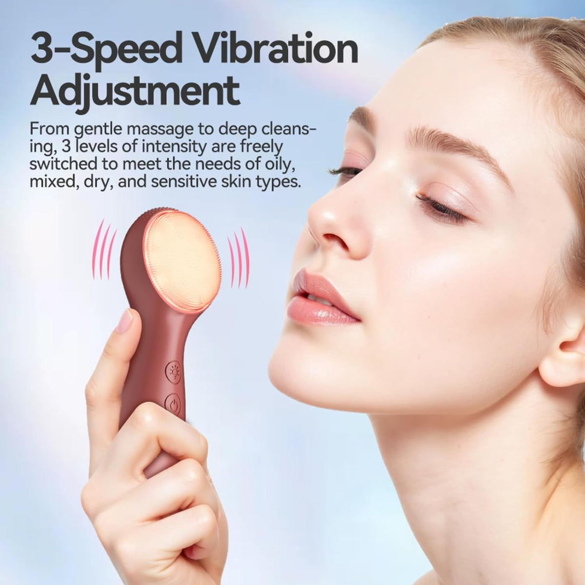Colorful LED Silicone Face Brush, Sonic Vibration & Heat Sensation(Pink)
