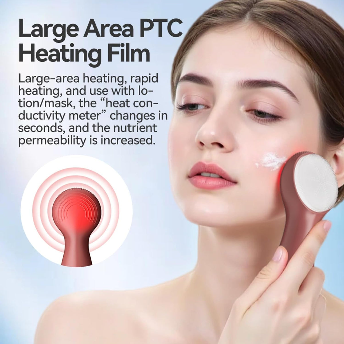 Colorful LED Silicone Face Brush, Sonic Vibration & Heat Sensation(Pink)