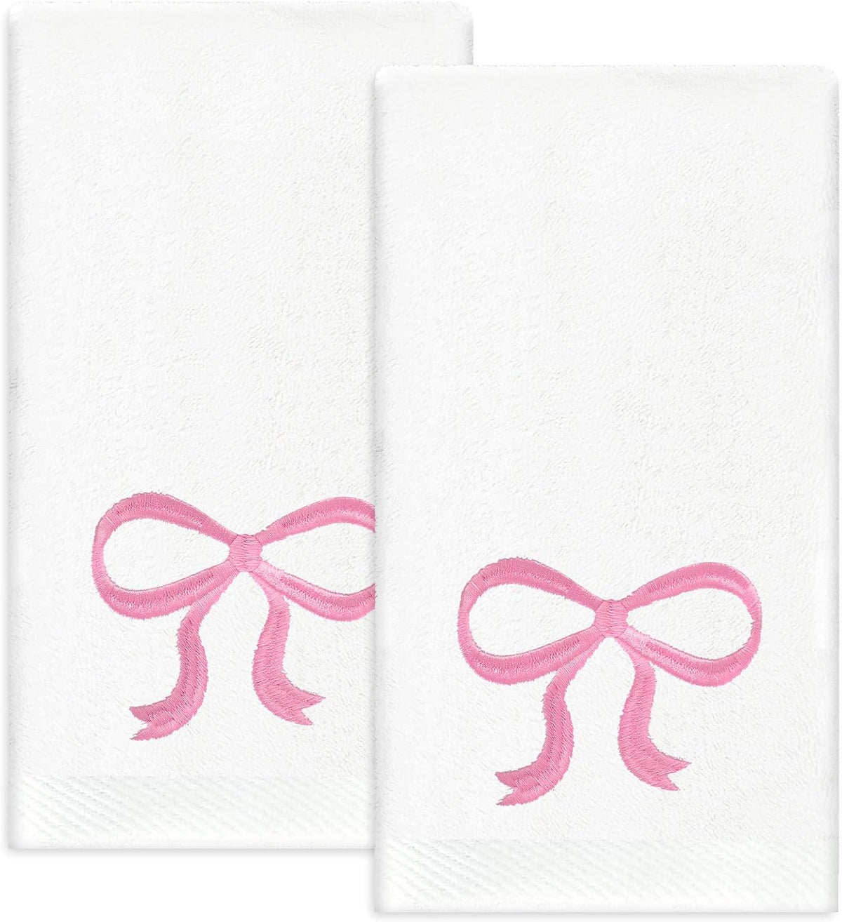 2 Pack Bow Hand Towels Valentine's Day Cotton Bath Towel Pink Bowknot Embroidered Dish Towel for Kitchen Bathroom Hand Drying Cleaning, 29.5 x 13.7 Inch
