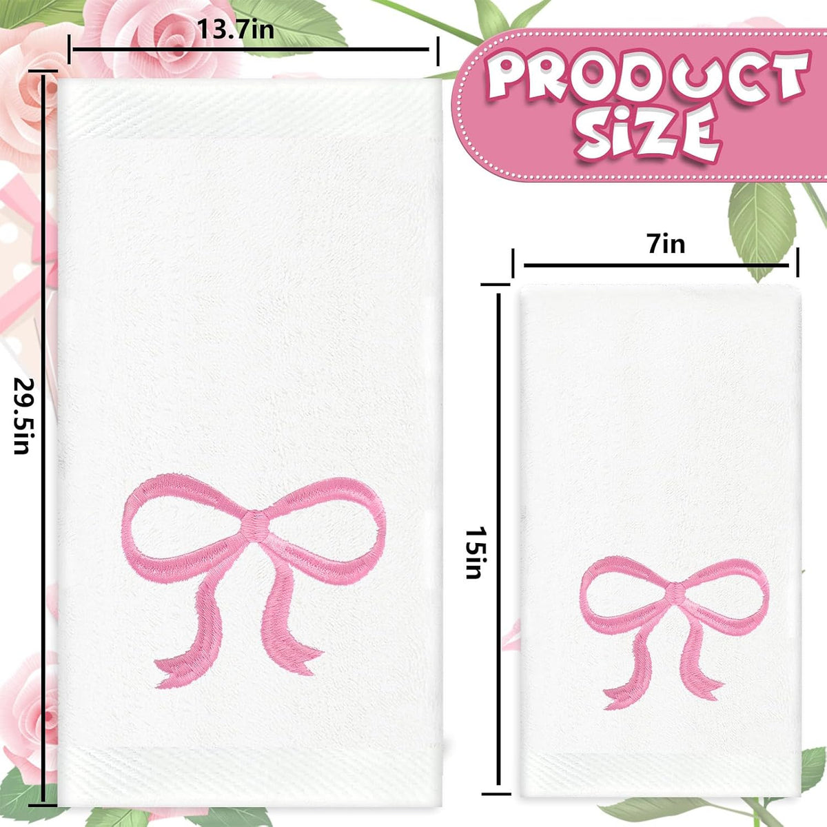 2 Pack Bow Hand Towels Valentine's Day Cotton Bath Towel Pink Bowknot Embroidered Dish Towel for Kitchen Bathroom Hand Drying Cleaning, 29.5 x 13.7 Inch