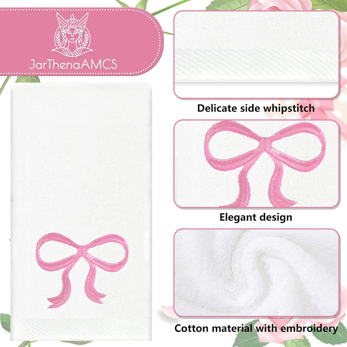 2 Pack Bow Hand Towels Valentine's Day Cotton Bath Towel Pink Bowknot Embroidered Dish Towel for Kitchen Bathroom Hand Drying Cleaning, 29.5 x 13.7 Inch