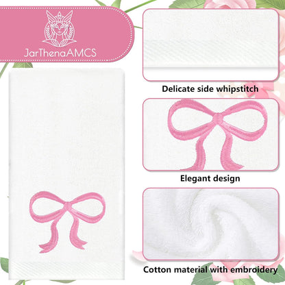 2 Pack Bow Hand Towels Valentine's Day Cotton Bath Towel Pink Bowknot Embroidered Dish Towel for Kitchen Bathroom Hand Drying Cleaning, 29.5 x 13.7 Inch