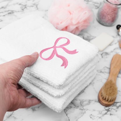 2 Pack Bow Hand Towels Valentine's Day Cotton Bath Towel Pink Bowknot Embroidered Dish Towel for Kitchen Bathroom Hand Drying Cleaning, 29.5 x 13.7 Inch