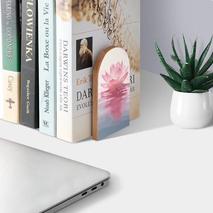 Beautiful Pink Lotus Book Ends Decorative Wood Bookends for Shelves Kids Room Desk Home Office Book Stoppers for Magazines,Books, DVDs, 1 Pair/2 Pieces(5x3.1 in)