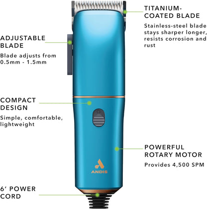 Andis Easy Clip Adjustable Blade Corded Dog Clipper, 11 Piece Kit, Lightweight, Powerful Motor, Blue, 560814