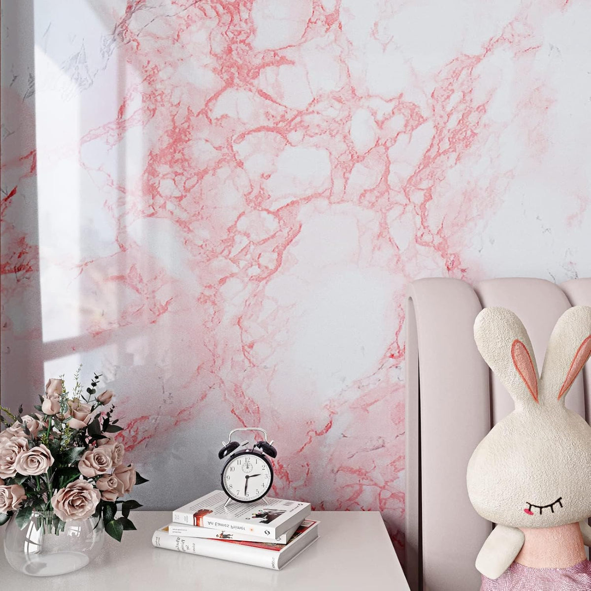 Waterproof Pink Marble Contact Paper for Countertops Peel and Stick Marble Wallpaper Sticky Desk Wallpaper for Bedroom Dresser Cover Bathroom Counter Top Wrap Classroom Dorm Wall 15.8x78.8