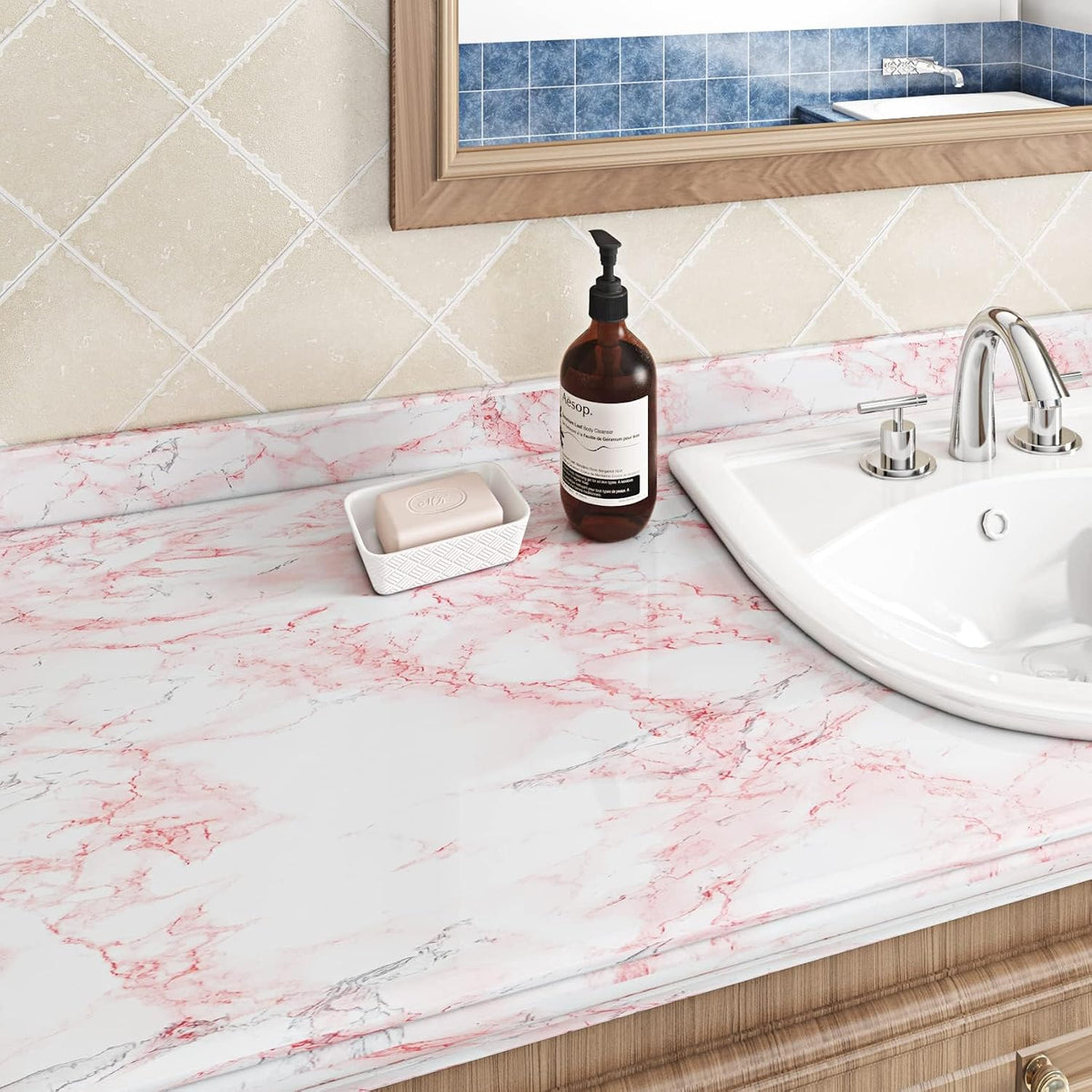 Waterproof Pink Marble Contact Paper for Countertops Peel and Stick Marble Wallpaper Sticky Desk Wallpaper for Bedroom Dresser Cover Bathroom Counter Top Wrap Classroom Dorm Wall 15.8x78.8