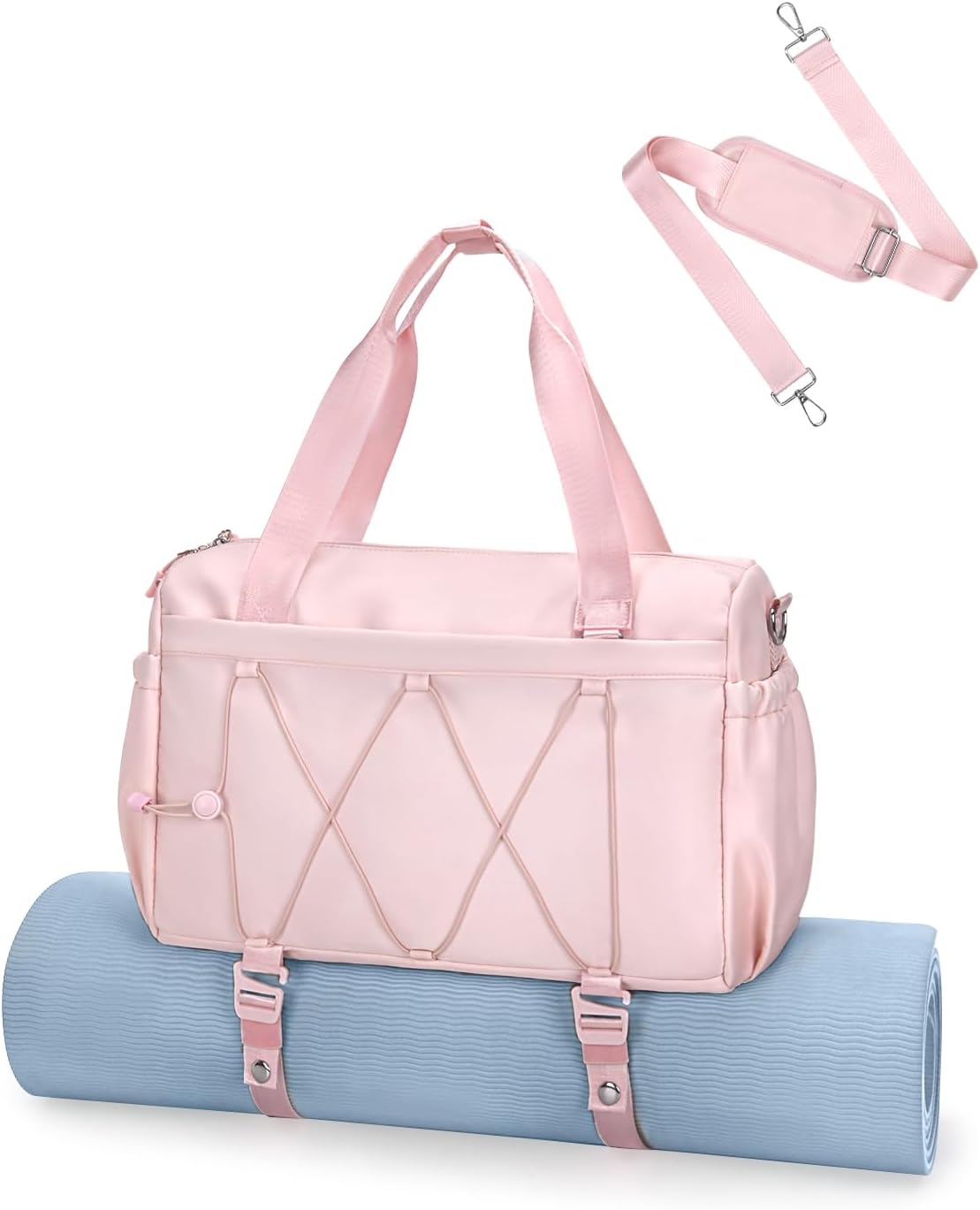 Small Gym Bag for Women with Yoga Mat Holder and Wet Pocket, Pink