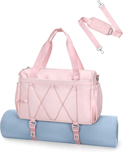 Small Gym Bag for Women with Yoga Mat Holder and Wet Pocket, Pink