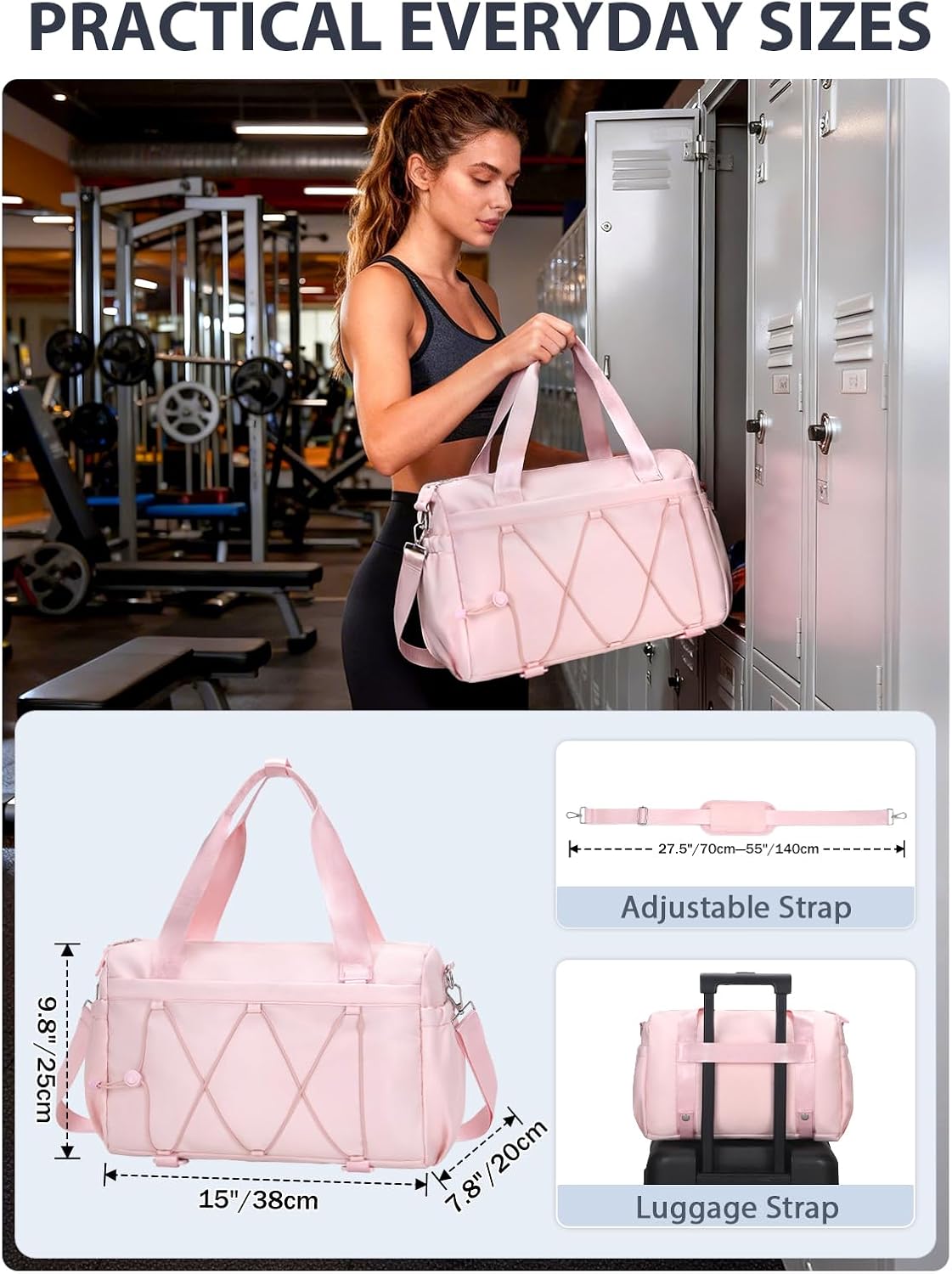 Small Gym Bag for Women with Yoga Mat Holder and Wet Pocket, Pink