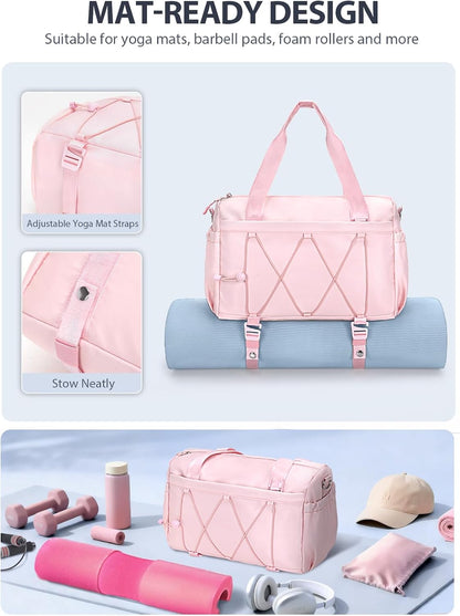 Small Gym Bag for Women with Yoga Mat Holder and Wet Pocket, Pink