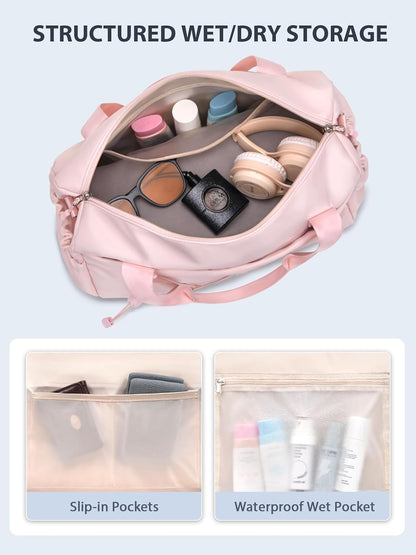 Small Gym Bag for Women with Yoga Mat Holder and Wet Pocket, Pink
