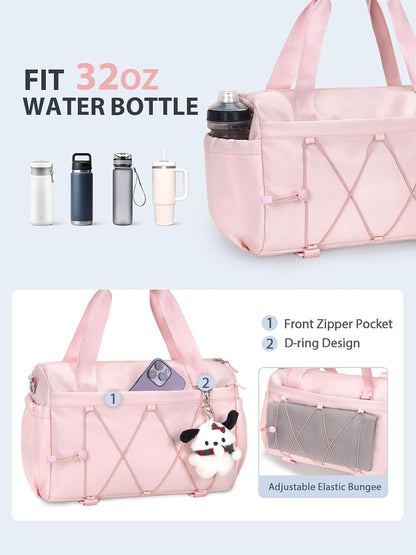 Small Gym Bag for Women with Yoga Mat Holder and Wet Pocket, Pink