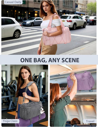 Small Gym Bag for Women with Yoga Mat Holder and Wet Pocket, Pink