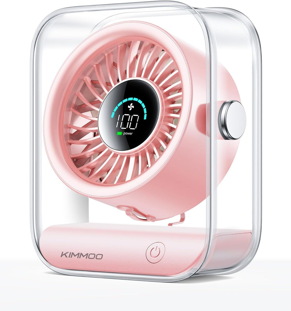 Rechargeable USB Desk Fan, Quiet Table Fan with Turbo Airflow, 100 Speeds, Digital Display, 90° Rotating, Small Battery Desktop Fans for Bedroom Home Office Travel, Pink