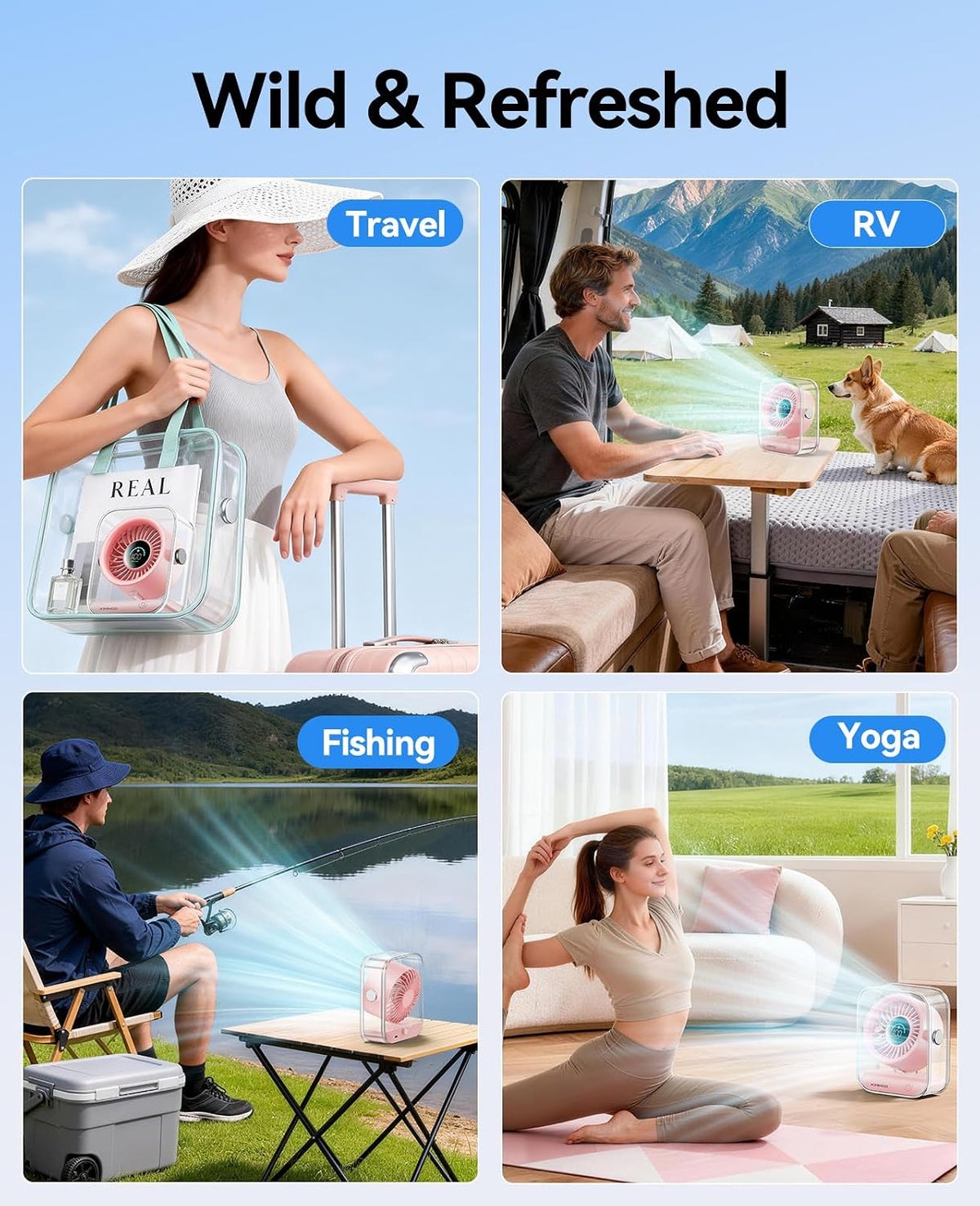 Rechargeable USB Desk Fan, Quiet Table Fan with Turbo Airflow, 100 Speeds, Digital Display, 90° Rotating, Small Battery Desktop Fans for Bedroom Home Office Travel, Pink