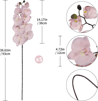 36.6'' Pink Orchids Artificial Flowers 10 Large Blooms Fake Phalaenopsis Branches 5PCS Long Stem Faux Silk Orchids for Tall Vase for Bridal Shower Wedding Home Party Office Decor (Pink)