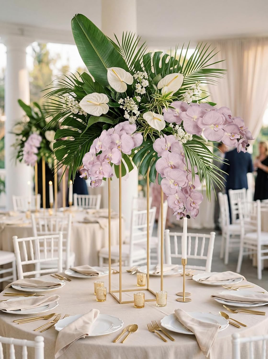 36.6'' Pink Orchids Artificial Flowers 10 Large Blooms Fake Phalaenopsis Branches 5PCS Long Stem Faux Silk Orchids for Tall Vase for Bridal Shower Wedding Home Party Office Decor (Pink)