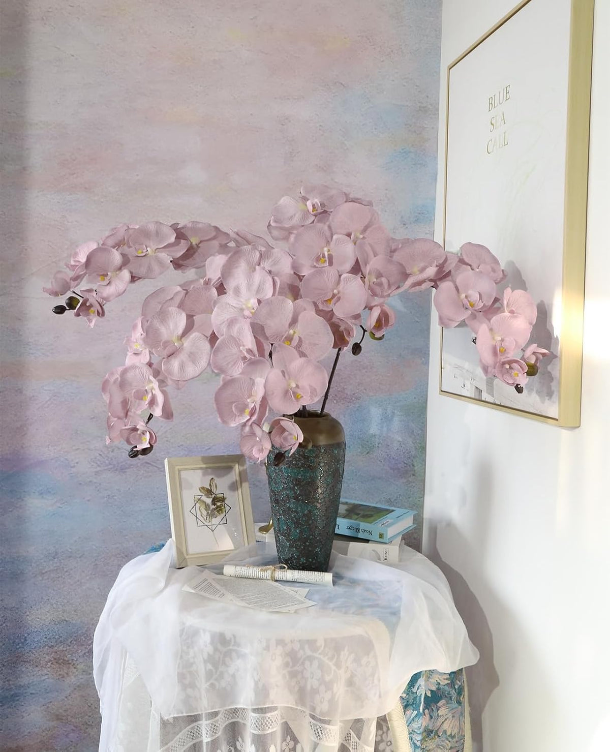 36.6'' Pink Orchids Artificial Flowers 10 Large Blooms Fake Phalaenopsis Branches 5PCS Long Stem Faux Silk Orchids for Tall Vase for Bridal Shower Wedding Home Party Office Decor (Pink)