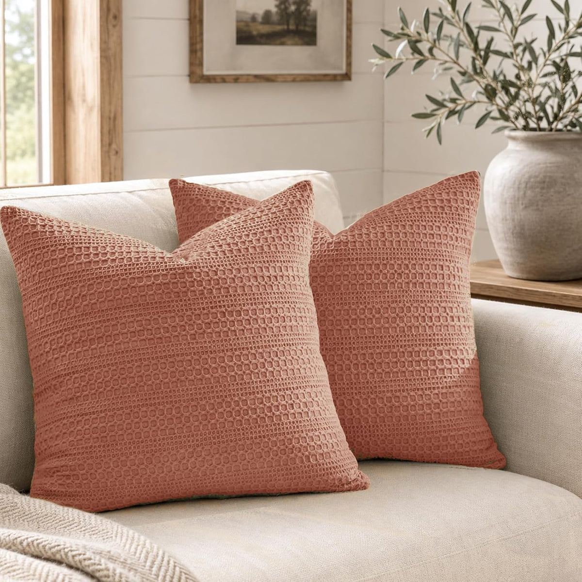 18x18 Throw Pillow Covers Set of 2 Cotton Cushion Covers Coral
