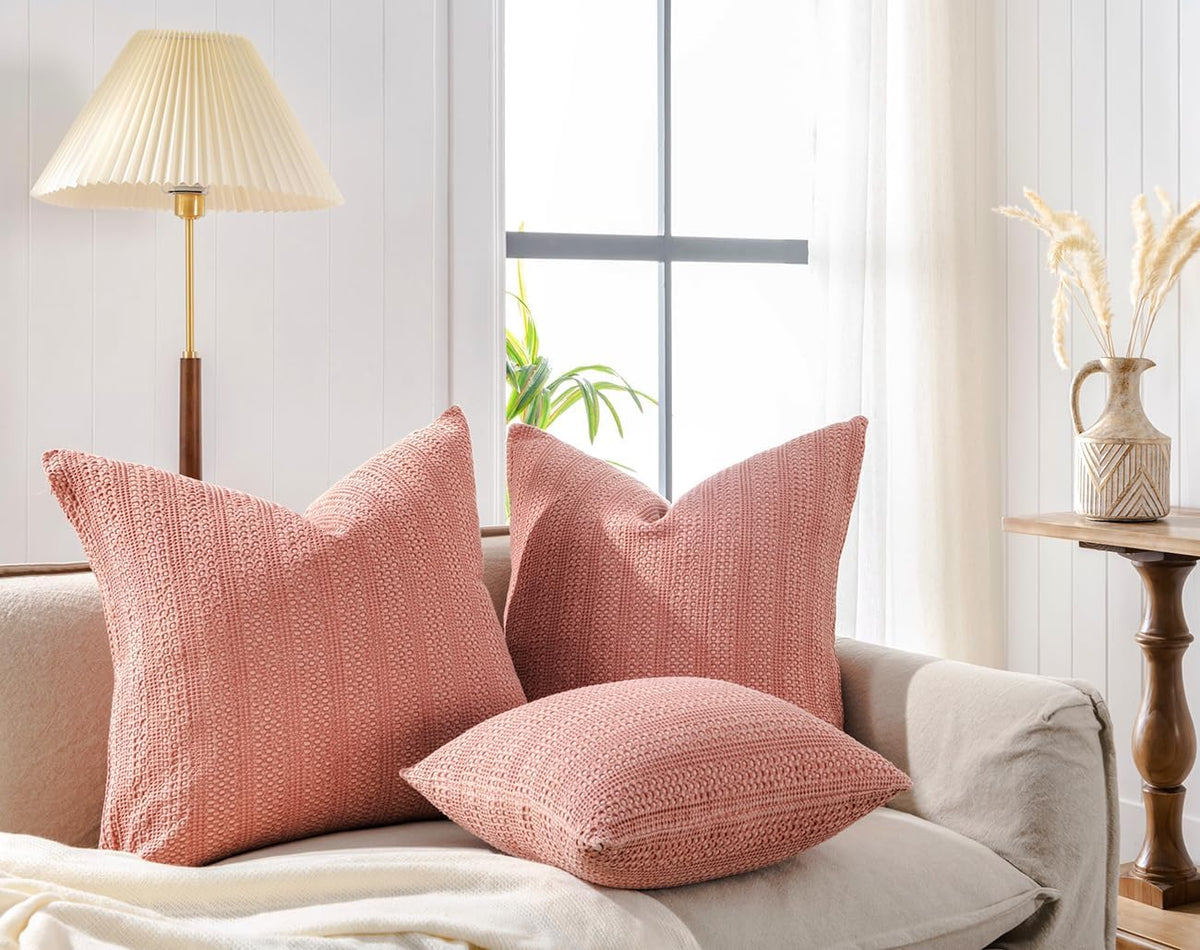 18x18 Throw Pillow Covers Set of 2 Cotton Cushion Covers Coral