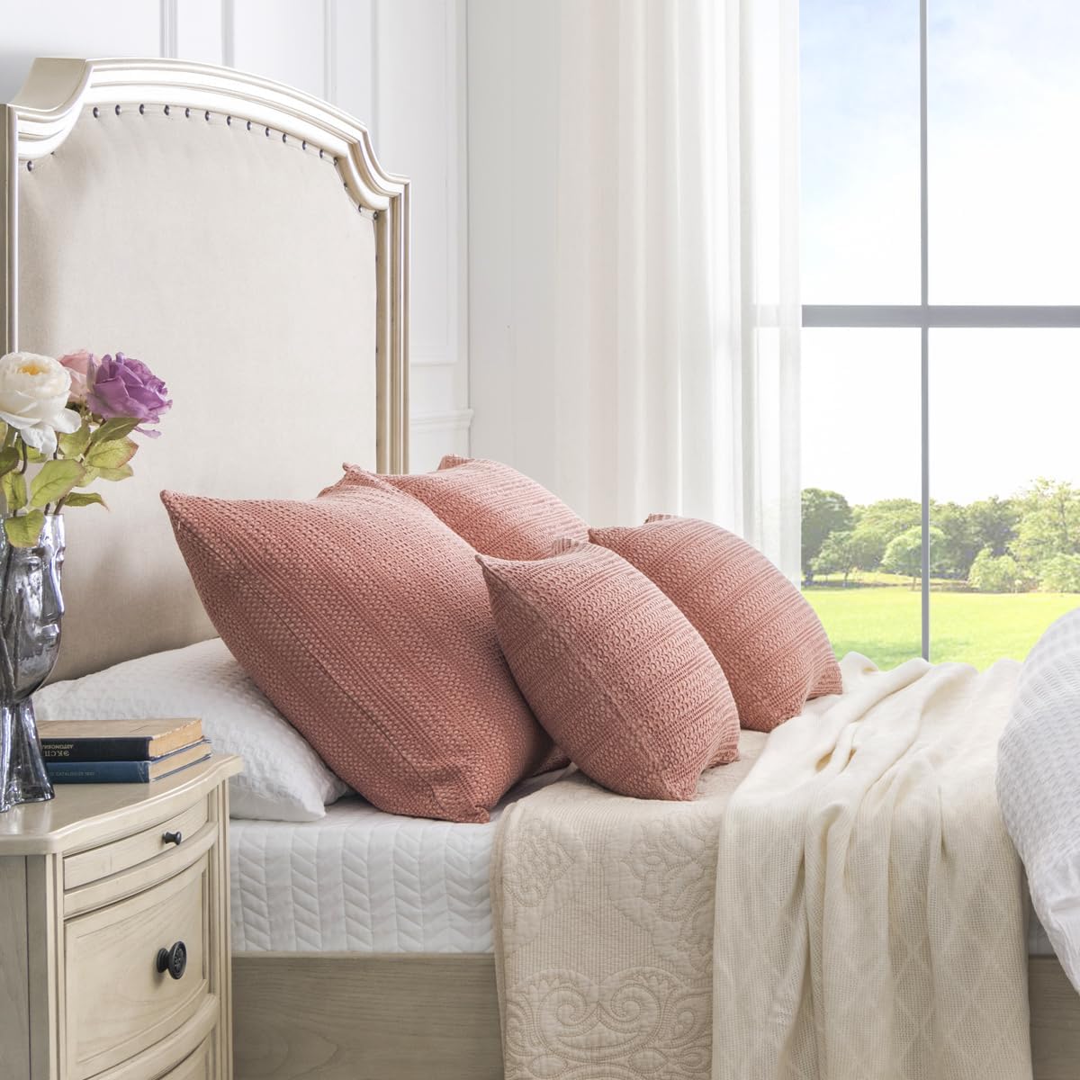 18x18 Throw Pillow Covers Set of 2 Cotton Cushion Covers Coral