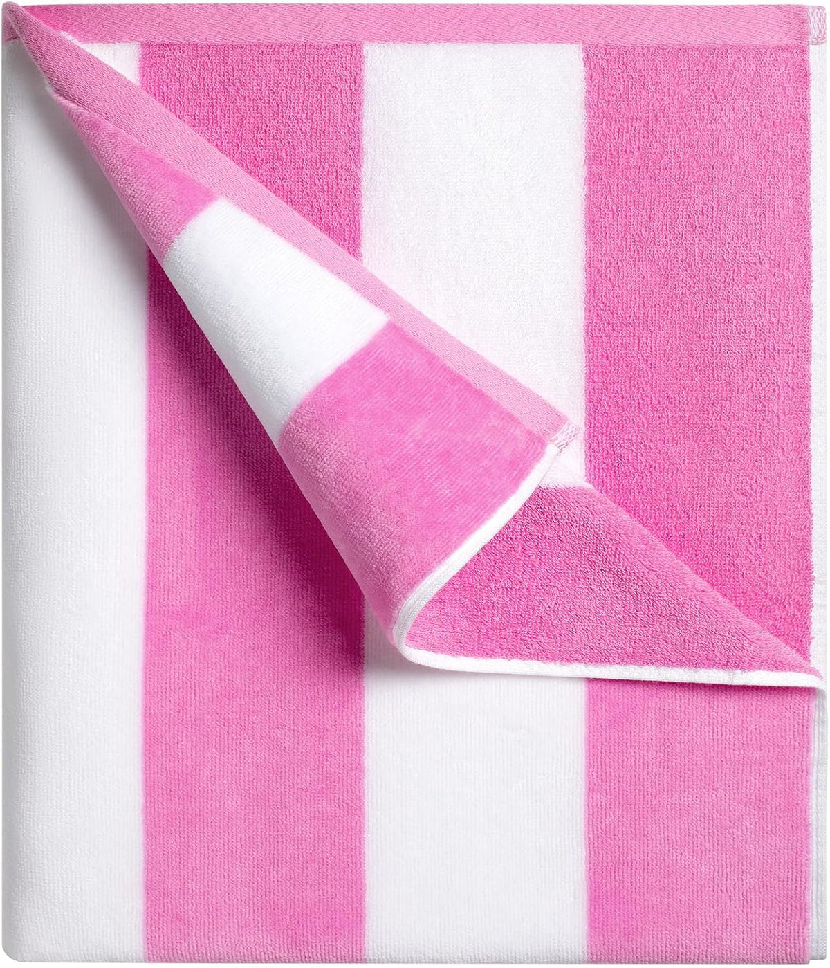 Large Oversized Beach Towel - 35 x 70 Inch Cotton Pool Towel, Pink Striped Soft Cabana Swim Towel