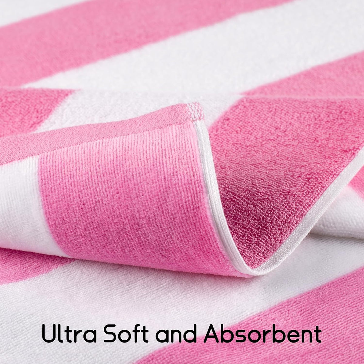 Large Oversized Beach Towel - 35 x 70 Inch Cotton Pool Towel, Pink Striped Soft Cabana Swim Towel