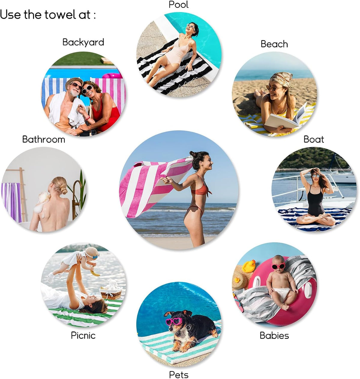 Large Oversized Beach Towel - 35 x 70 Inch Cotton Pool Towel, Pink Striped Soft Cabana Swim Towel