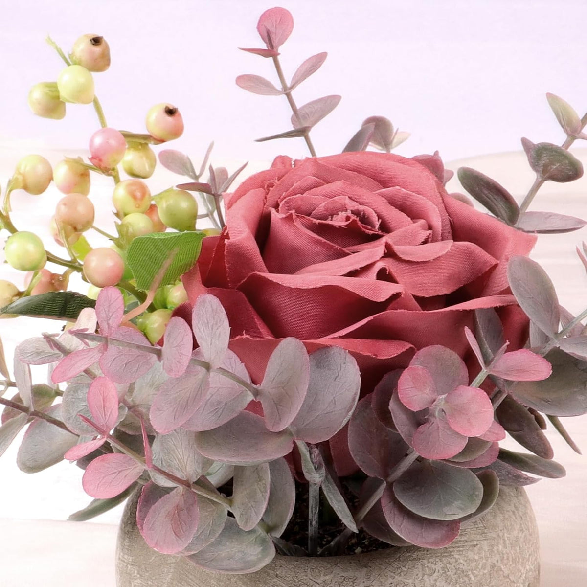 2 Pack Mini Potted Flowers, Pink Rose Artificial Flowers in Pot Fake Greenery Potted Plants Desk Shelf Decor for Home Office Living Room Bathroom