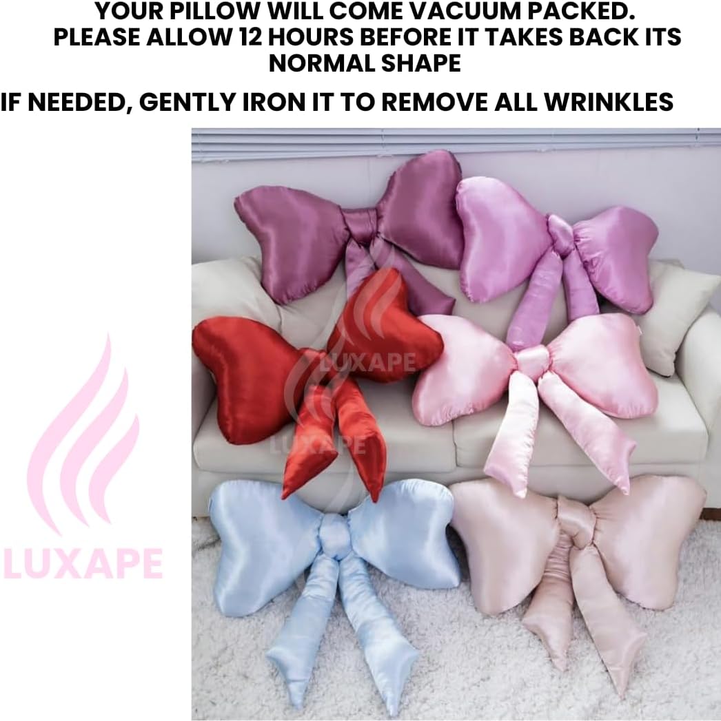 Bow Pillow - Big Bow Throw Pillow - Bow Shaped Pillow - Silky Satin - Coquette Decor - Bow Room Decor - Pink Bow Pillow - Bow Nursery Decor - Pink Room Decor