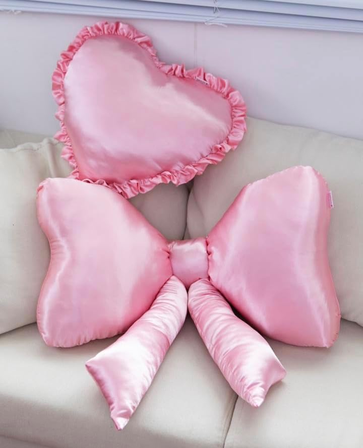 Bow Pillow - Big Bow Throw Pillow - Bow Shaped Pillow - Silky Satin - Coquette Decor - Bow Room Decor - Pink Bow Pillow - Bow Nursery Decor - Pink Room Decor