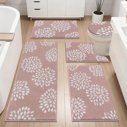 Bathroom Rugs Set 5 Piece, Non Slip Washable Absorbent Bath Mat Set