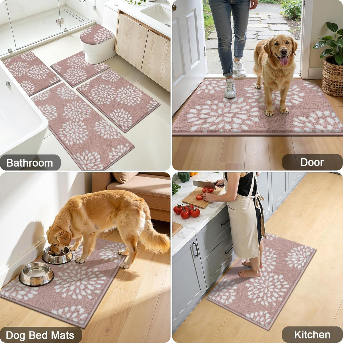 Bathroom Rugs Set 5 Piece, Non Slip Washable Absorbent Bath Mat Set