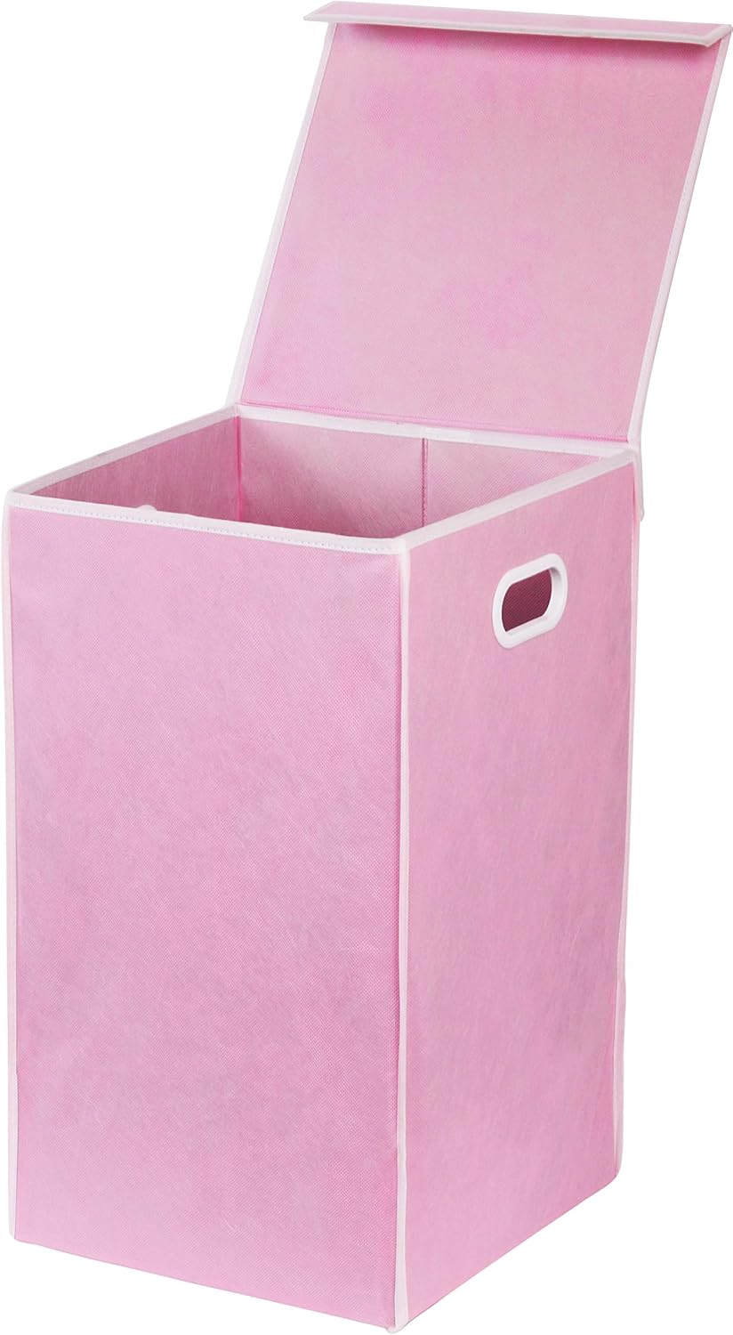 Foldable Laundry Hamper Basket with Lid, Pink