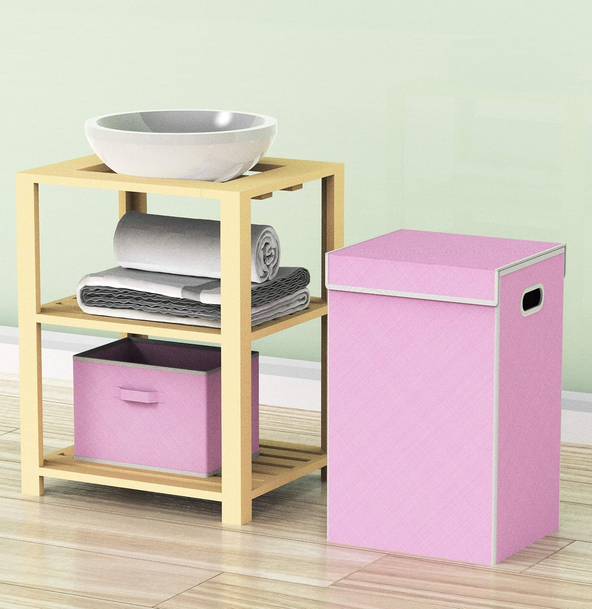 Foldable Laundry Hamper Basket with Lid, Pink