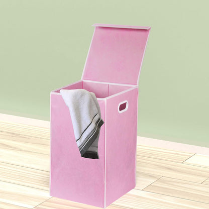 Foldable Laundry Hamper Basket with Lid, Pink