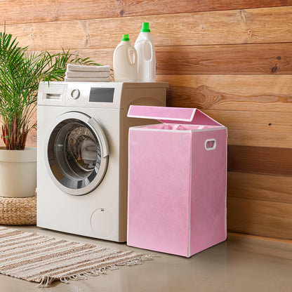 Foldable Laundry Hamper Basket with Lid, Pink