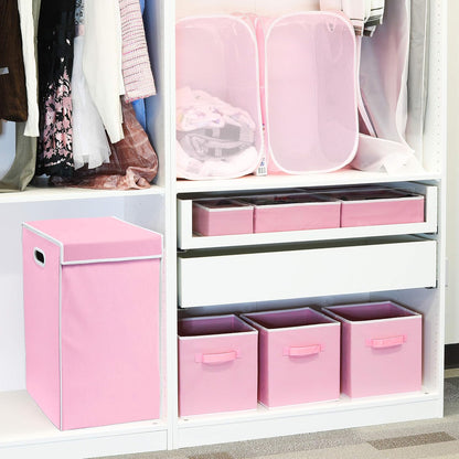 Foldable Laundry Hamper Basket with Lid, Pink