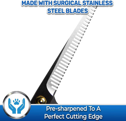 PET MAGASIN Professional Dog Grooming Scissors Set - Curved Thinning Shears for Dogs, Pet Hair Cutting Tools with Safety Tips for Small & Large Breeds, Grooming Kit for Home
