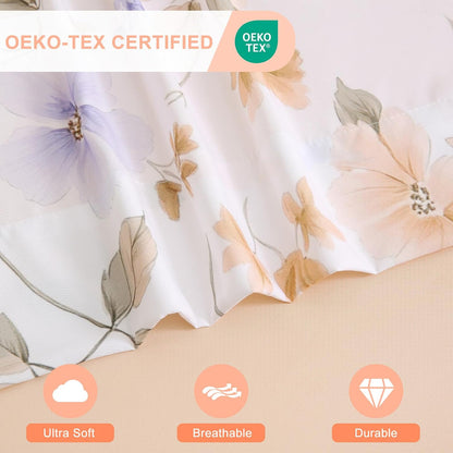 Botanical 6-Piece Full Size Sheets Set, Boho Floral Print Brushed Microfiber Sheets, Cooling Bed Sheet Set, Ultra Soft & Breathable, 16' Deep Pocket Fitted Sheet & Pillowcase Set, Peach Pink Flower