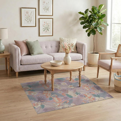 4'x6' Washable Contemporary Floral Area Rug, Peach Flatwoven Floor Mat for Home Office, Gaming Room, Under Desk, Non-Slip Chair-Friendly Carpet | Ref:2087254