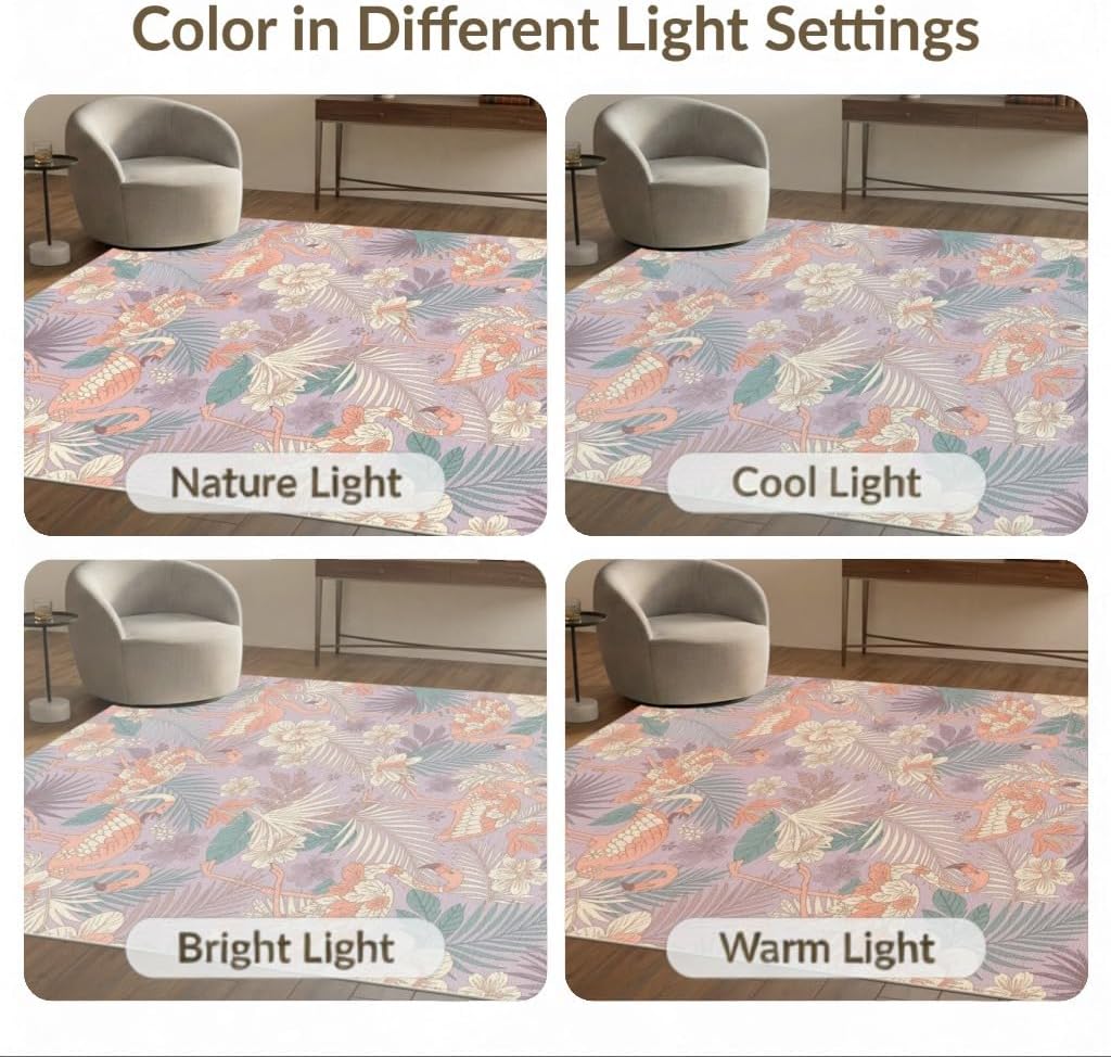4'x6' Washable Contemporary Floral Area Rug, Peach Flatwoven Floor Mat for Home Office, Gaming Room, Under Desk, Non-Slip Chair-Friendly Carpet | Ref:2087254