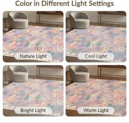 4'x6' Washable Contemporary Floral Area Rug, Peach Flatwoven Floor Mat for Home Office, Gaming Room, Under Desk, Non-Slip Chair-Friendly Carpet | Ref:2087254