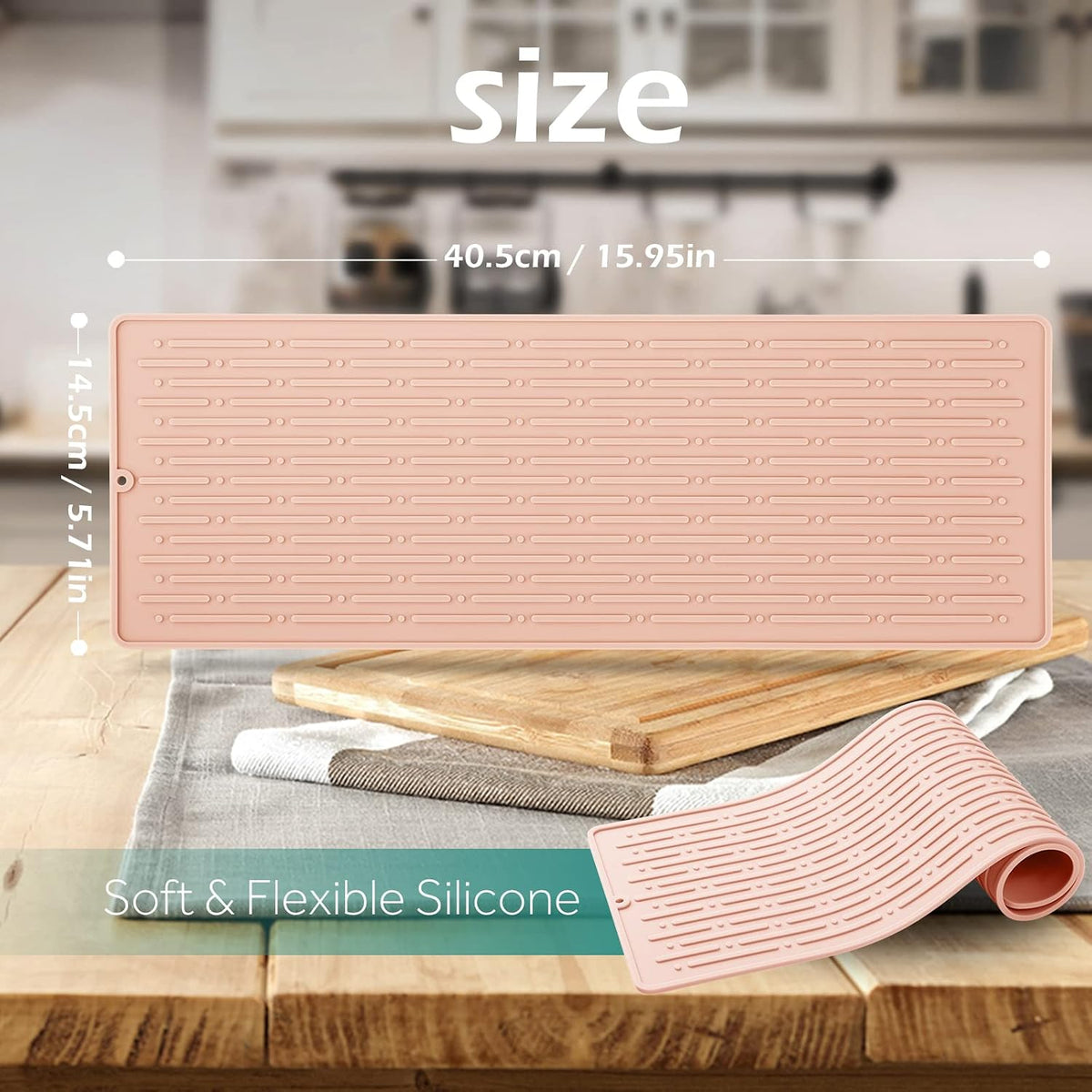 Dish Drying Mats, Heat-resistant Silicone Mat for Kitchen Counter, Non-Slip Dish Dry Mat Dishwasher Safe Large, Pink